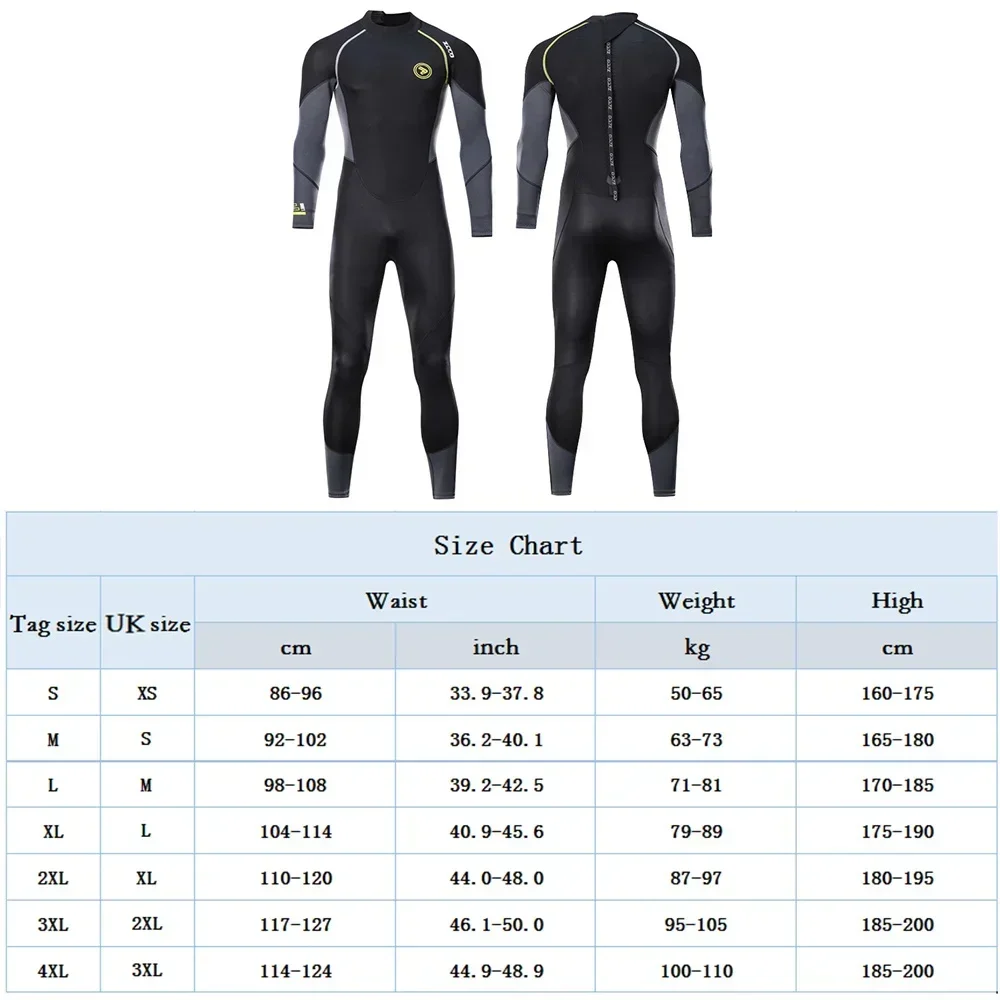combinaison de plongée longue pour hommes, 1.5mm, matériau en néoprène sbr, doublure polaire chaude, natation en plein air, kayak, surf, dérive, m 4xl