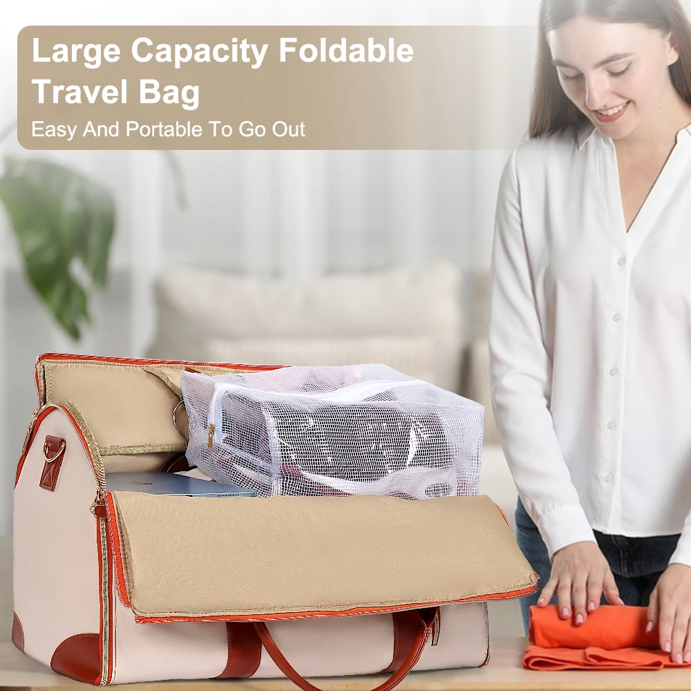 sac de voyage pliable en cuir pu pour hommes et femmes, sac polochon de grande capacité, sac de voyage d'affaires pratique pour femmes