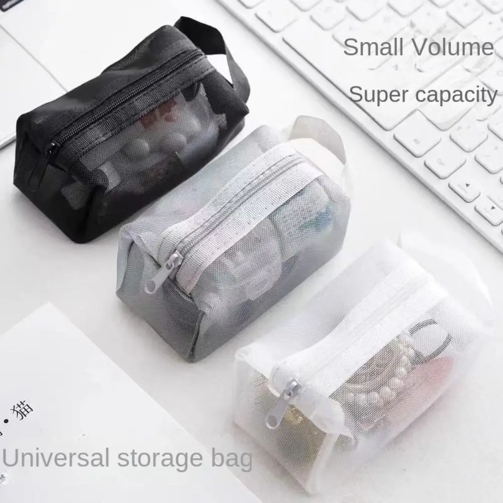 sacs à clés de grande capacité, sac à cosmétiques transparent, pochette de rangement carrée en maille, mini porte-monnaie à fermeture éclair, mini sac de lavage, étui de papeterie