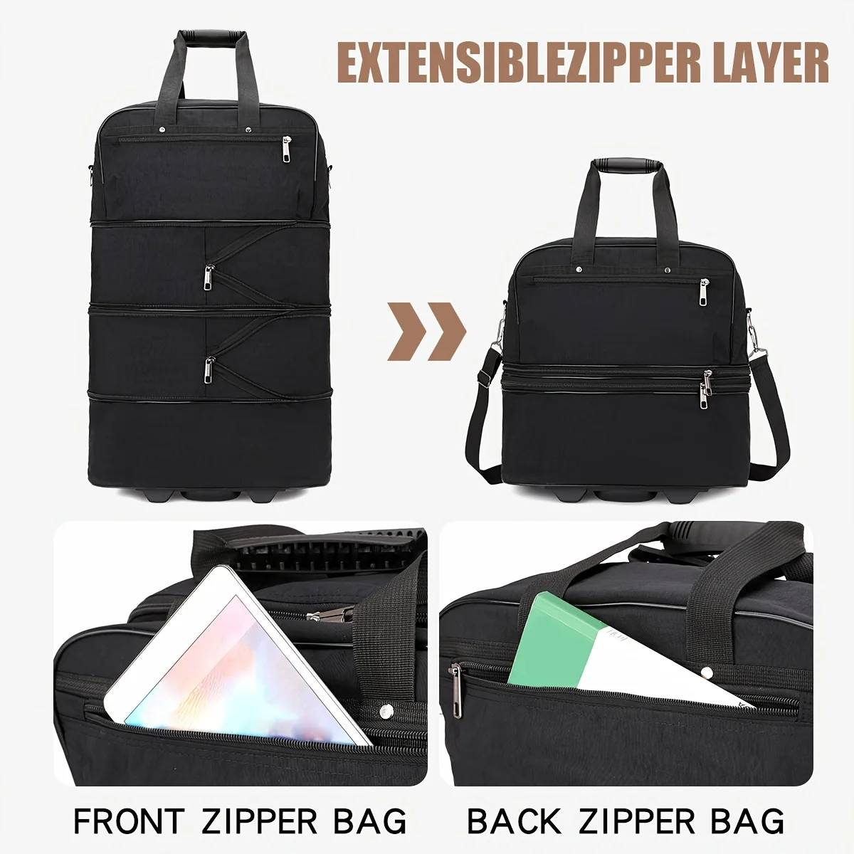 Sac à bagages pliable de grande capacité, valise Portable avec roulettes, bandoulière cachée, matériau en Nylon Durable pour voyage et transport