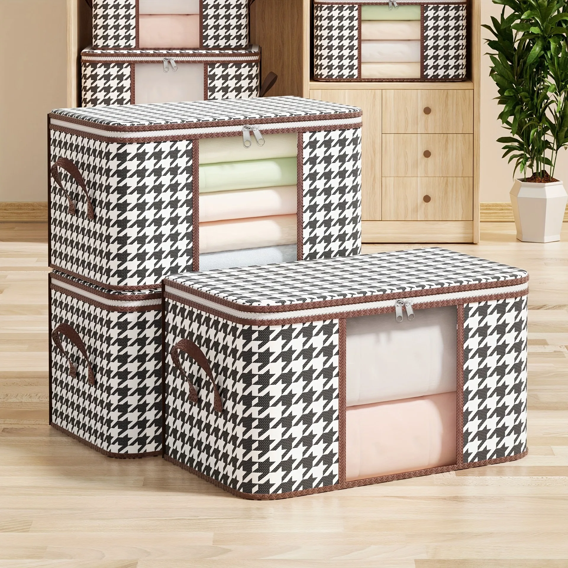 Boîte de rangement Visible de grande capacité, organisateur de vêtements ménagers portables avec poignées, conteneur pliable anti-poussière à fermeture éclair pour couette