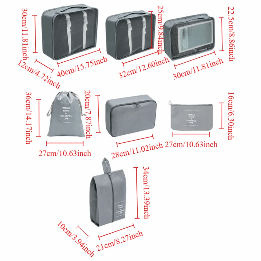 7 pièces/ensemble grande capacité organisateur de voyage sacs de rangement pliant valise étanche cubes d'emballage ensemble étuis portables