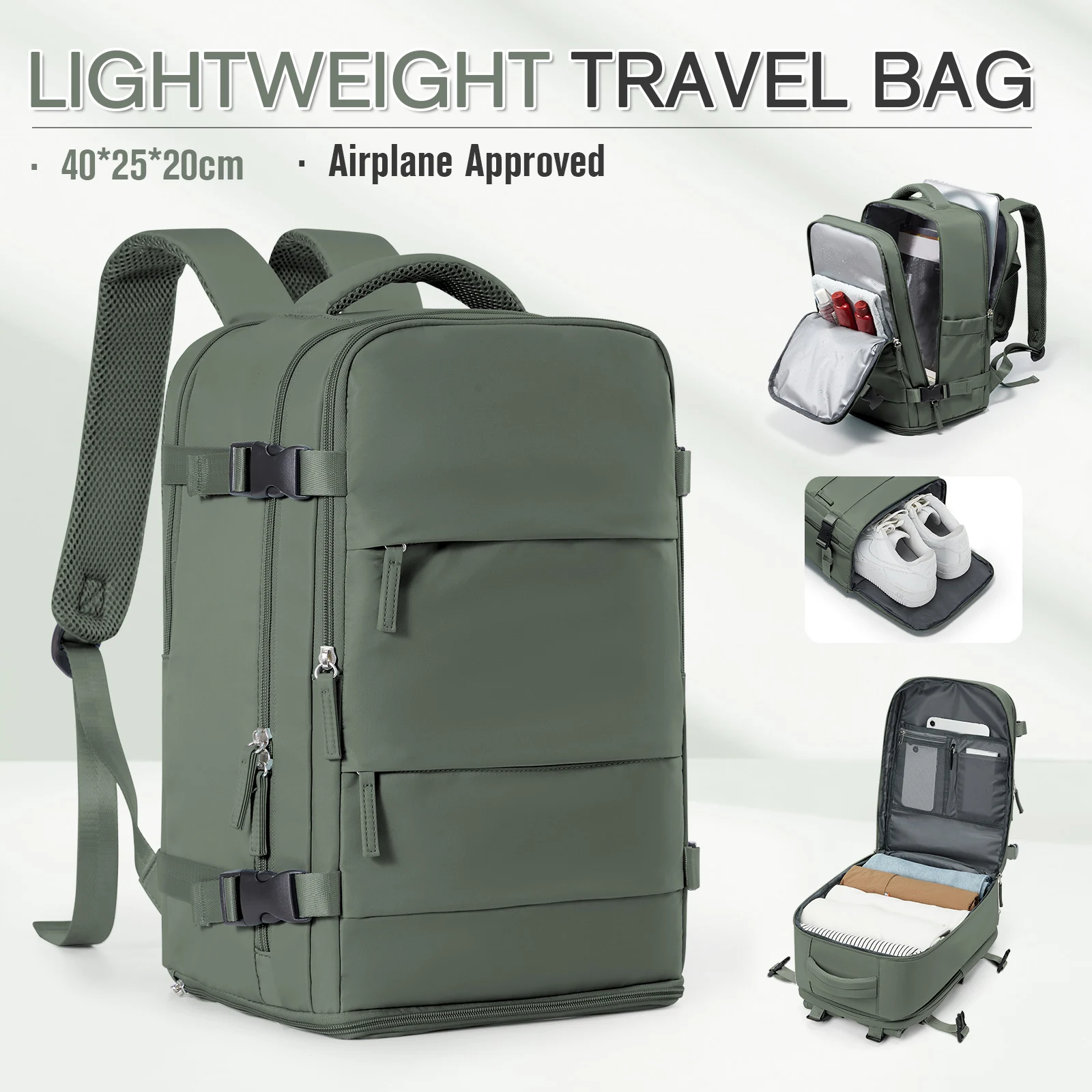 cabine avion 40x20x25 sac à dos de voyage sac à dos antivol 15.6 pouces sac à dos portable sac pour ordinateur portable, sac à dos de randonnée décontracté pour hommes