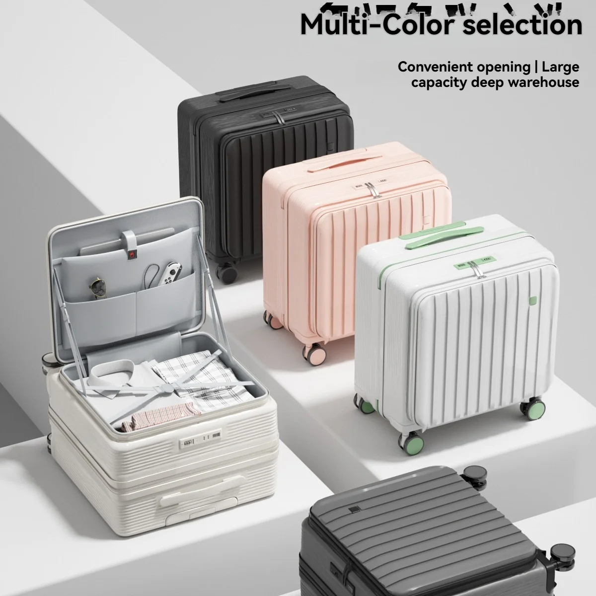 une petite valise multifonctionnelle à ouverture frontale à compartiment profond pour hommes et femmes, un sac de voyage de 18 pouces pour l'embarquement