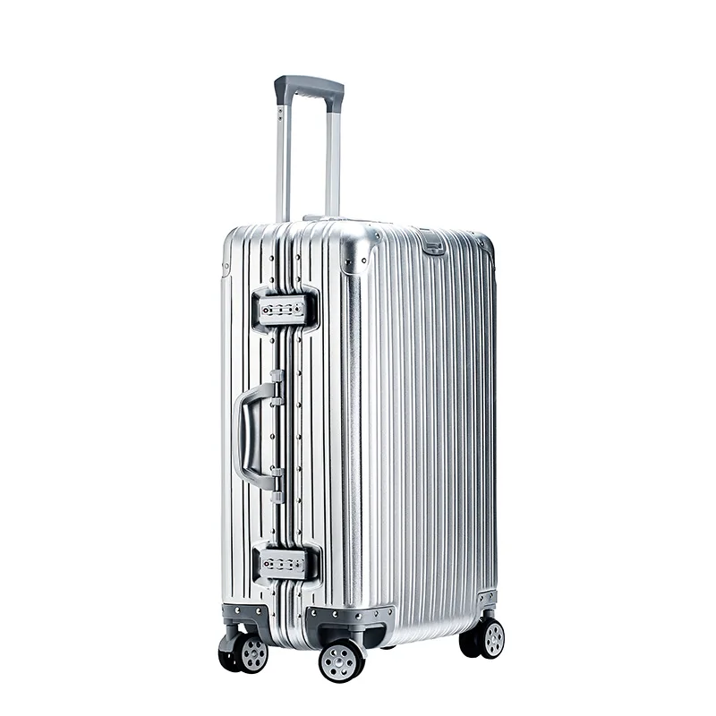 valise à roulettes d'affaires en aluminium, valise voyage en métal, bagage à main, cabine de voyage, 20 po, 24 po, 100% po, 28/30