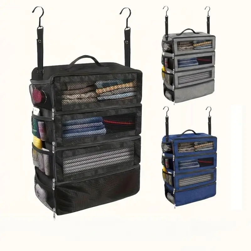 organisateur de valise-organisateur de bagages de voyage de grande capacité étagère suspendue emballage cube placard sacs de rangement suspendus pliables