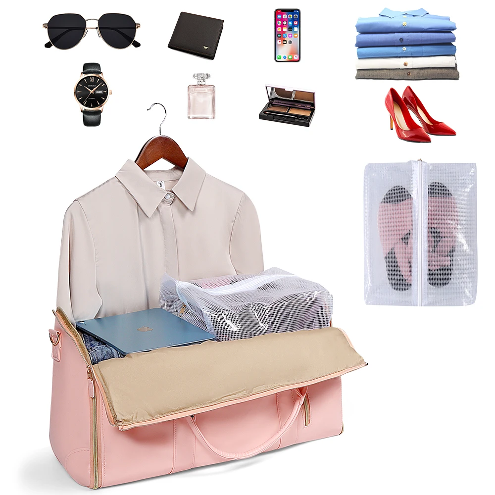 sac de voyage pliable en cuir pu pour hommes et femmes, sac polochon de grande capacité, sac de voyage d'affaires pratique pour femmes
