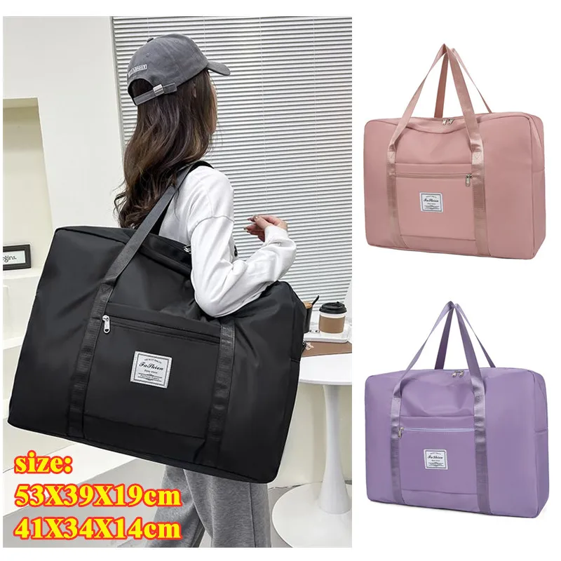 sac de voyage de grande capacité en tissu nylon, multifonctionnel, portable, de rangement, pliable, pour avion