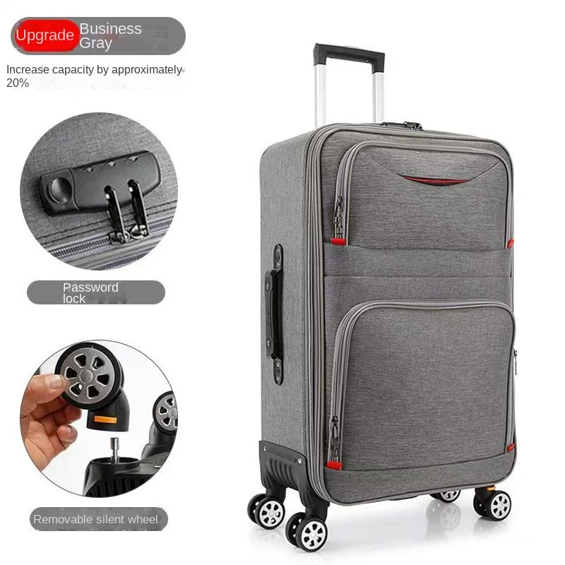 valise de grande capacité de 20 à 28 pouces, boîte de mot de passe en tissu oxford imperméable, valise de voyage à expansion de roue universelle amovible