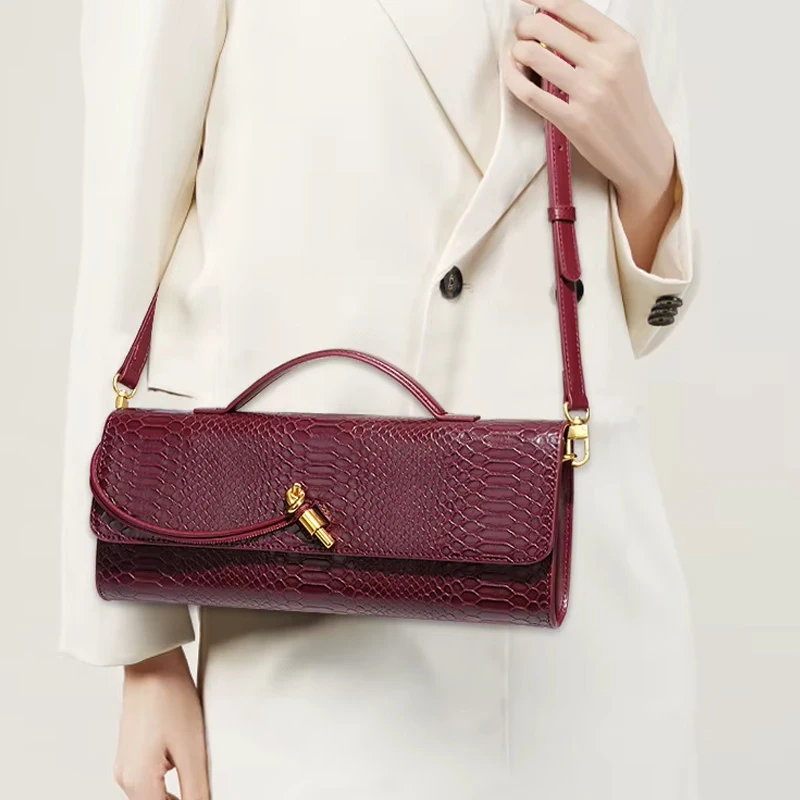 Sac à poignée supérieure Design de luxe pour femmes, sac à main de soirée Long, sacs à bandoulière motif Crocodile, tenues à la mode