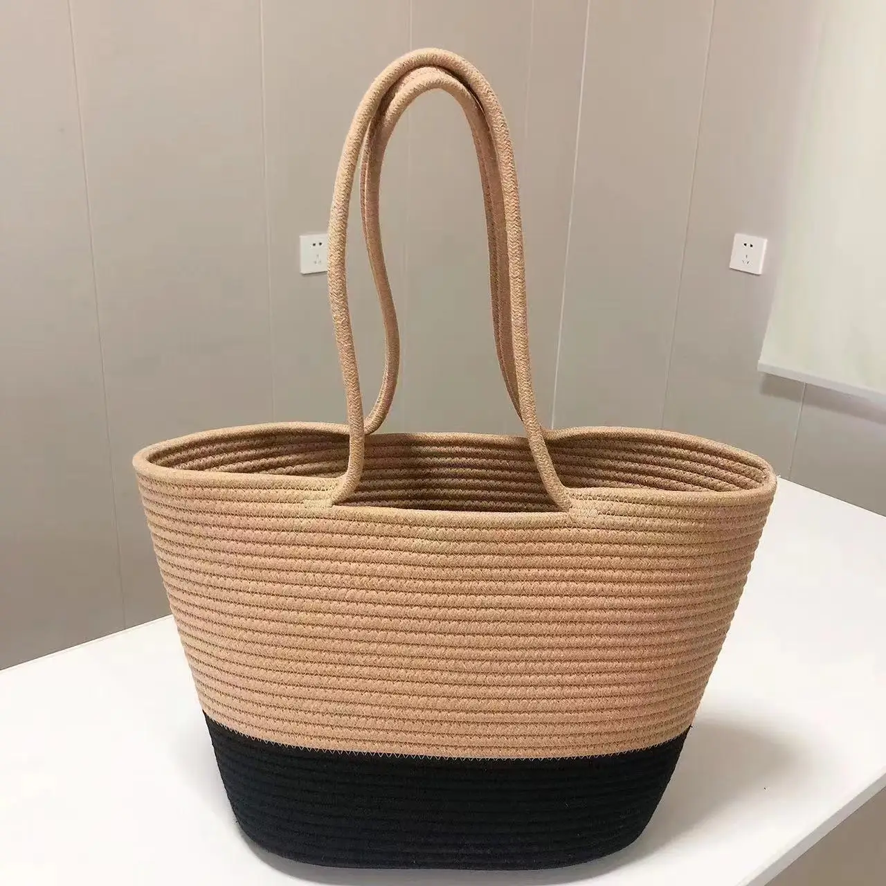 Sac panier en corde de coton fabriqué à la main, sac à bandoulière de plage de Style bohème, fourre-tout frais et doux pour femmes, sac à main polyvalent d'été