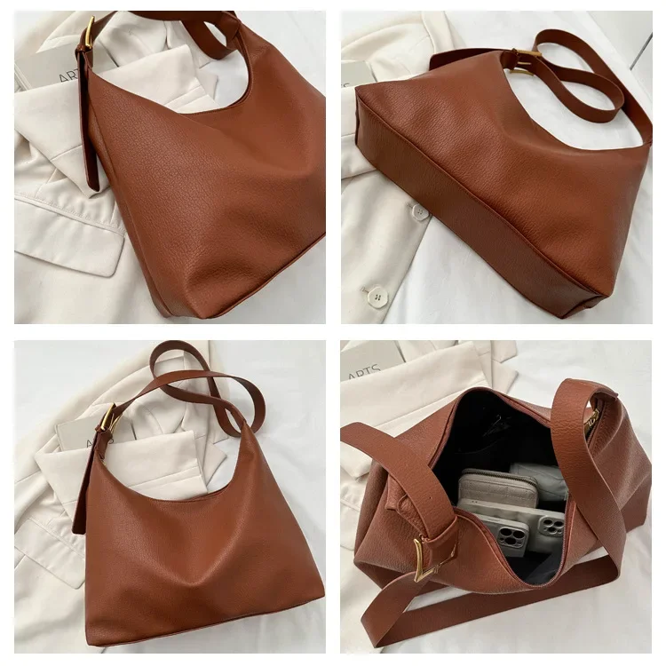 sac à main en cuir pu souple de grande capacité pour femme, sacoche vintage à la mode, fourre tout pour document solide