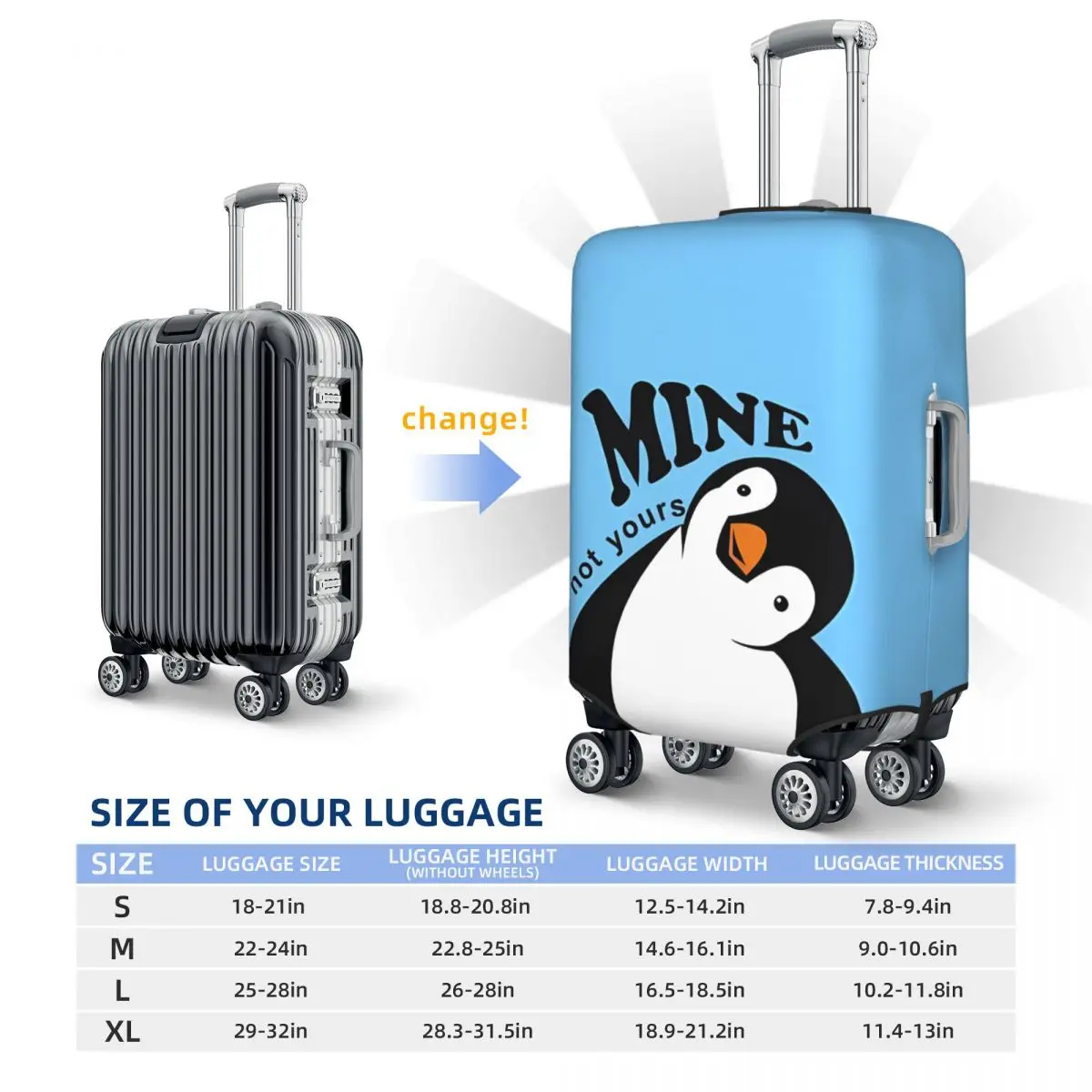 couverture de valise penecolbird, protecteur de bagages, fournitures pratiques, dessin animé animal, drôle, vacances, voyage