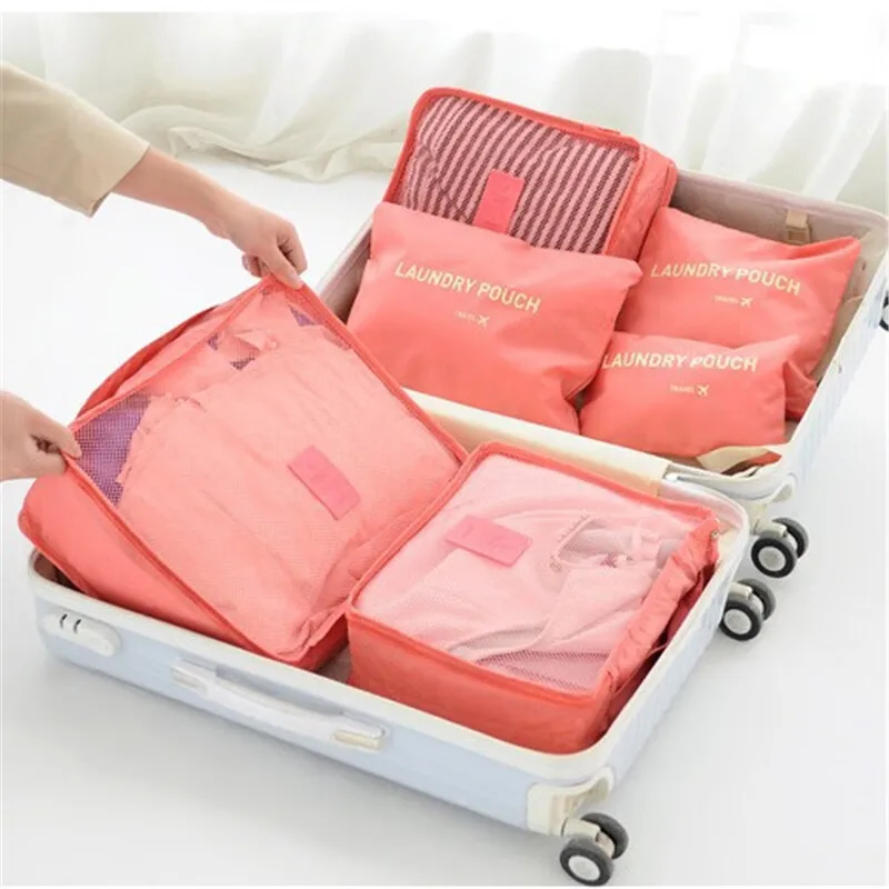 6 pièces/ensemble valise de voyage organisateur pochette étui vêtements sac de voyage ensemble bagages grande capacité tri stockage chaussures chaussettes sac
