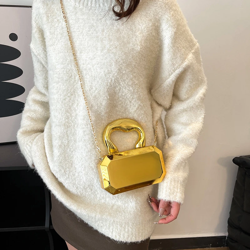 sac à main femme sacs pour femmes 2025 pochettes mode géométrique mini fête soirée sac à bandoulière sac à bandoulière boîte en or pochette