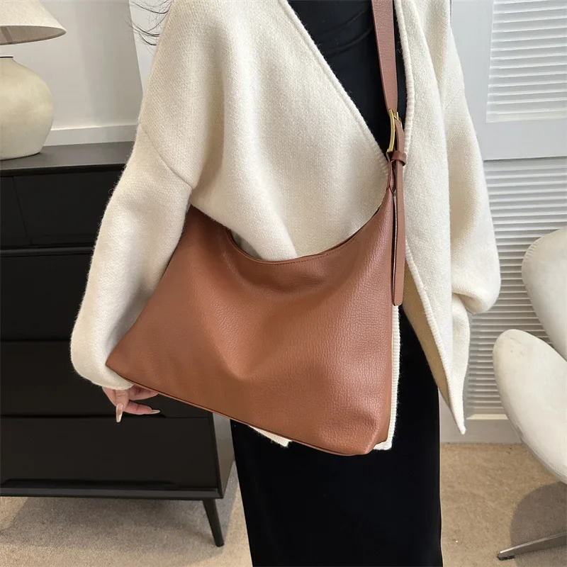 sac à main en cuir pu souple de grande capacité pour femme, sacoche vintage à la mode, fourre tout pour document solide