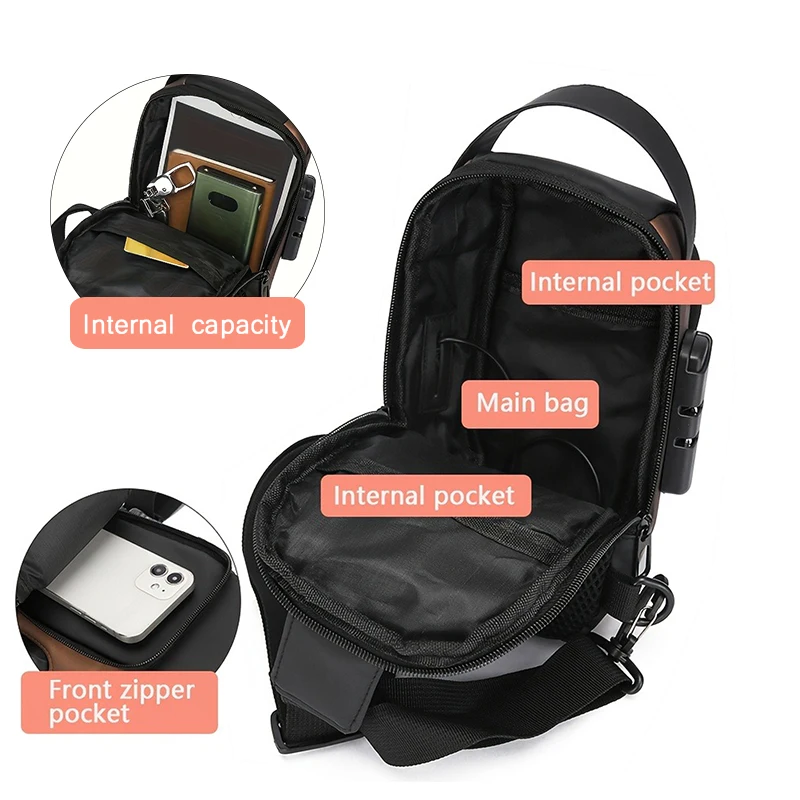 sac à bandoulière élégant pour hommes – tissu oxford durable, sac de poitrine à bandoulière avec poche pour téléphone, fermeture éclair pour les déplacements quotidiens