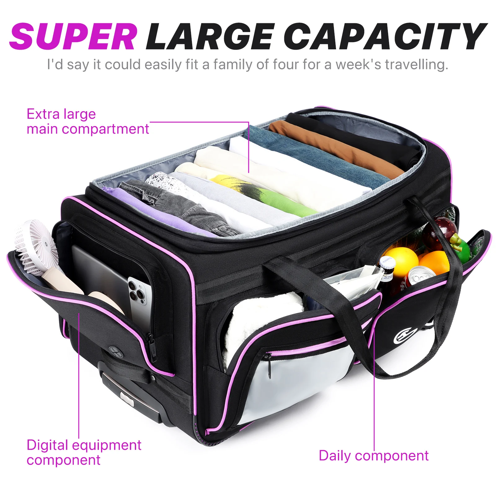 sac de voyage à roulettes d'affaires de grande capacité, bagage à main, sac pour ordinateur portable avec séchage des vêtements, étui de voyage multifonctionnel t1