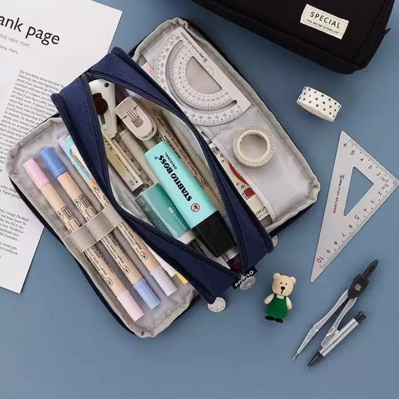 trousse à crayons de grande capacité, pochette à crayons à la mode, 3 compartiments, grande pour l'école, le bureau, la papeterie de voyage