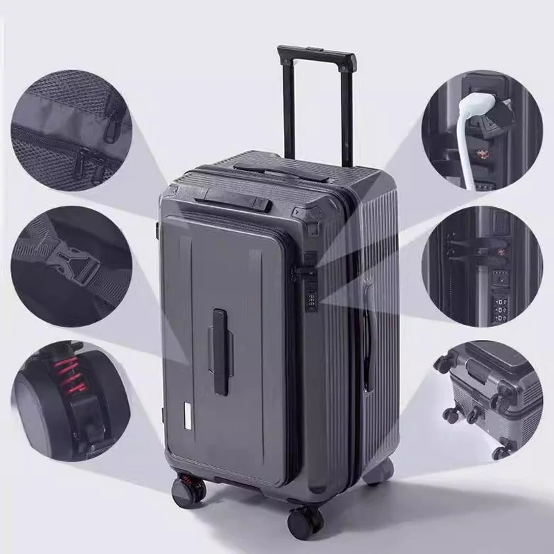 valise extensible nouvelle valise de voyage à cinq roues à grand compartiment profond à ouverture latérale de 28 pouces bagage à main épais de 20 pouces