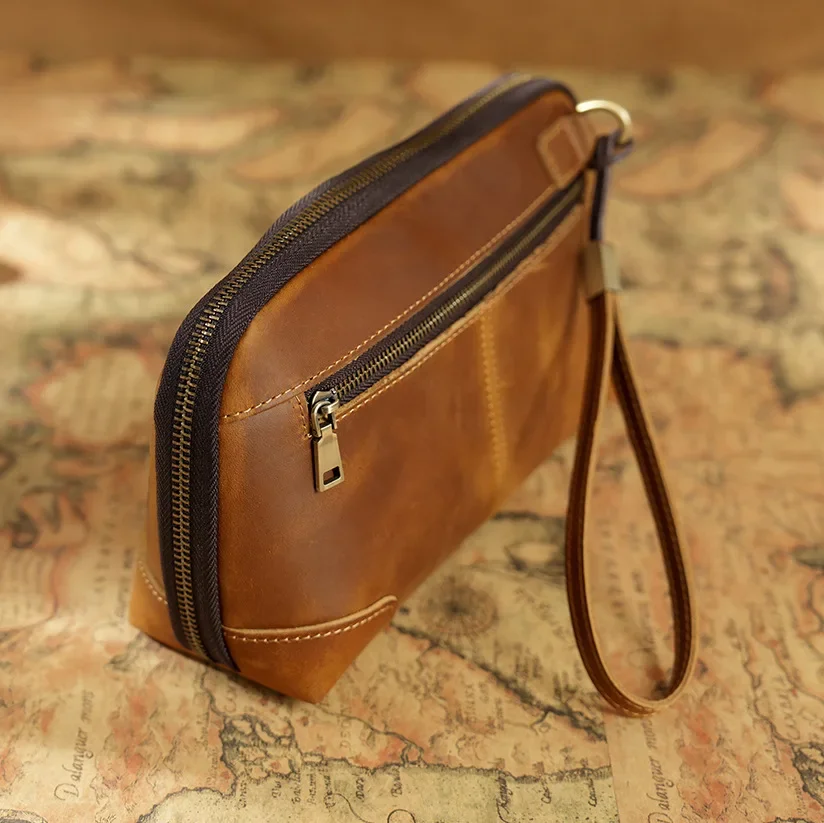 Sac à main en cuir véritable pour hommes et femmes, portefeuille en cuir de vache avec porte-clés, porte-monnaie Portable, pochette