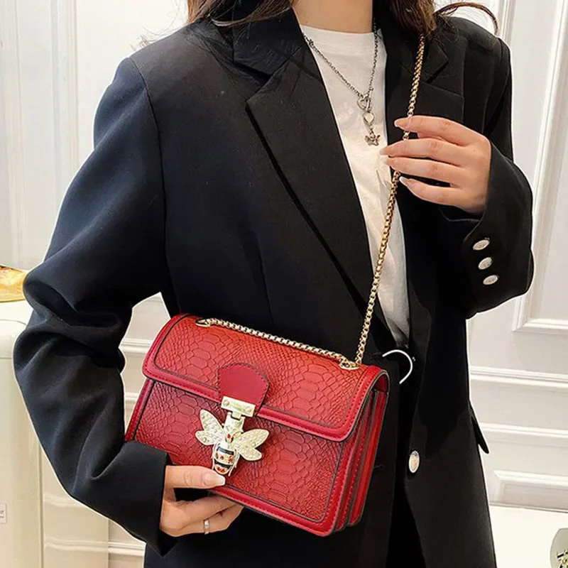 sacs à main de luxe pour femmes sacs à bandoulière abeille serrure fourre tout décontracté rabat sacs à main crocodile imprimé cuir sac à main dames sacs à bandoulière