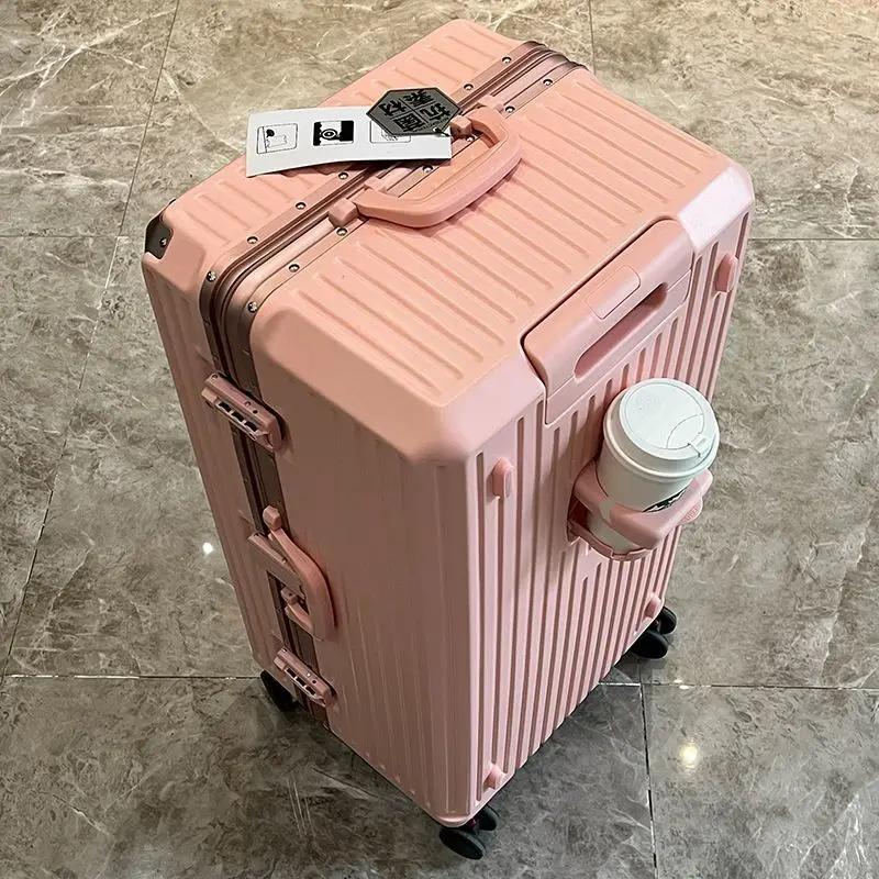 valise de voyage de grande capacité avec cadre en aluminium, Étui à tige de traction 24/28/32 pouces, avec porte gobelet