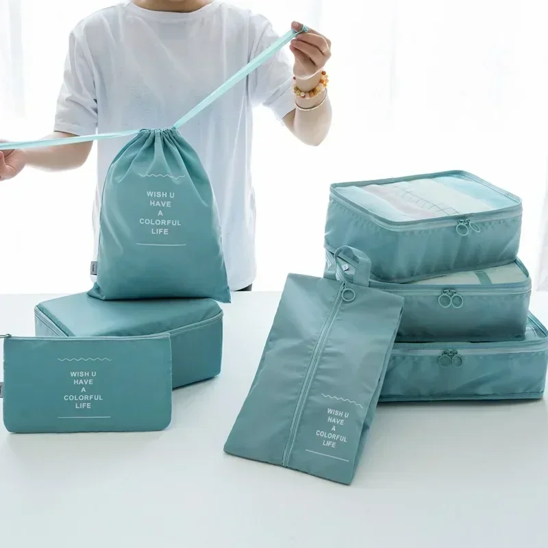 sac de voyage en poudre pour bagages, couverture, chaussures, organisateurs, valise, cubes d'emballage, ensemble de 7 pièces