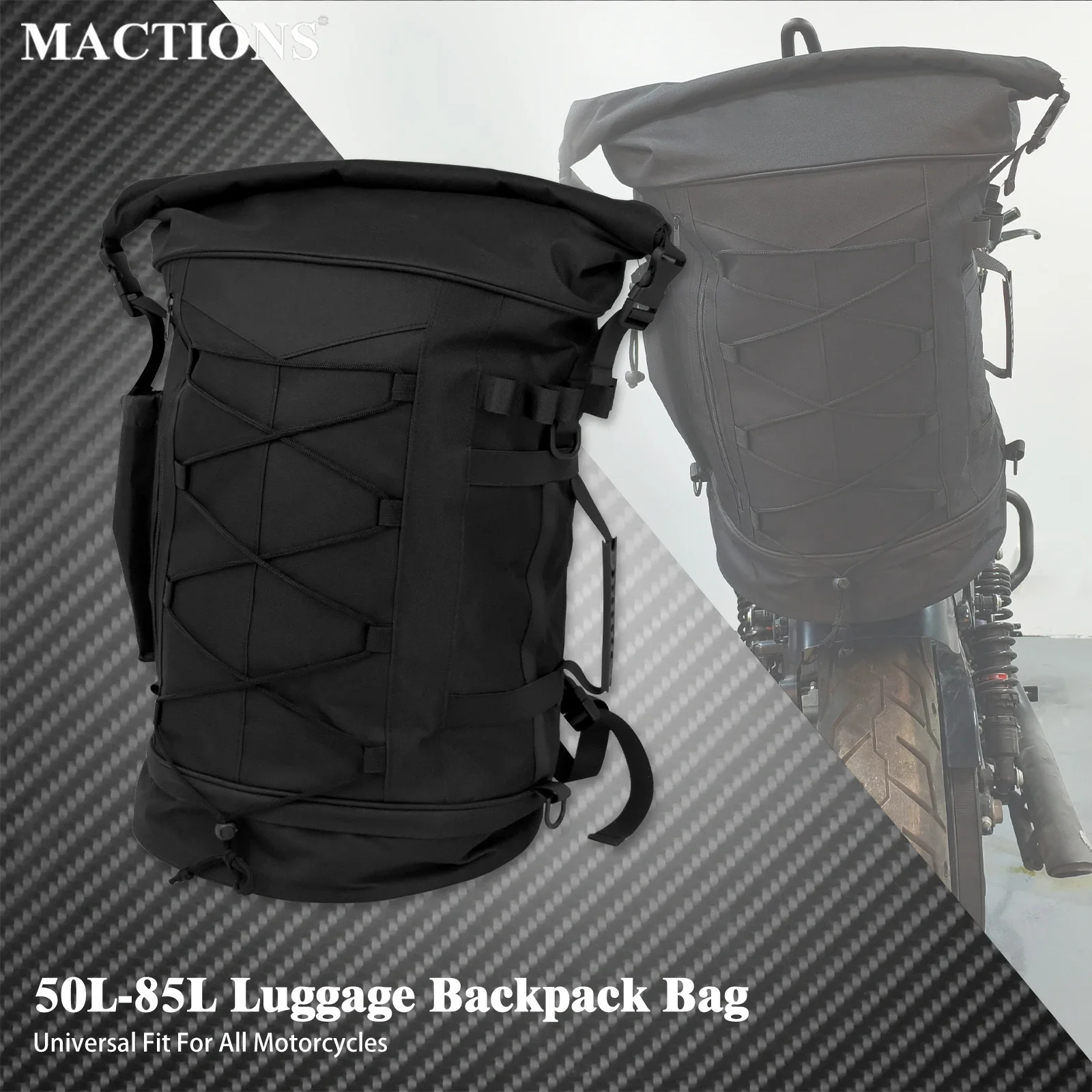 sac à dos pour bagages de moto 50l, support arrière multifonction, sac de voyage pour sports de plein air, sac de dossier extensible avec sangles