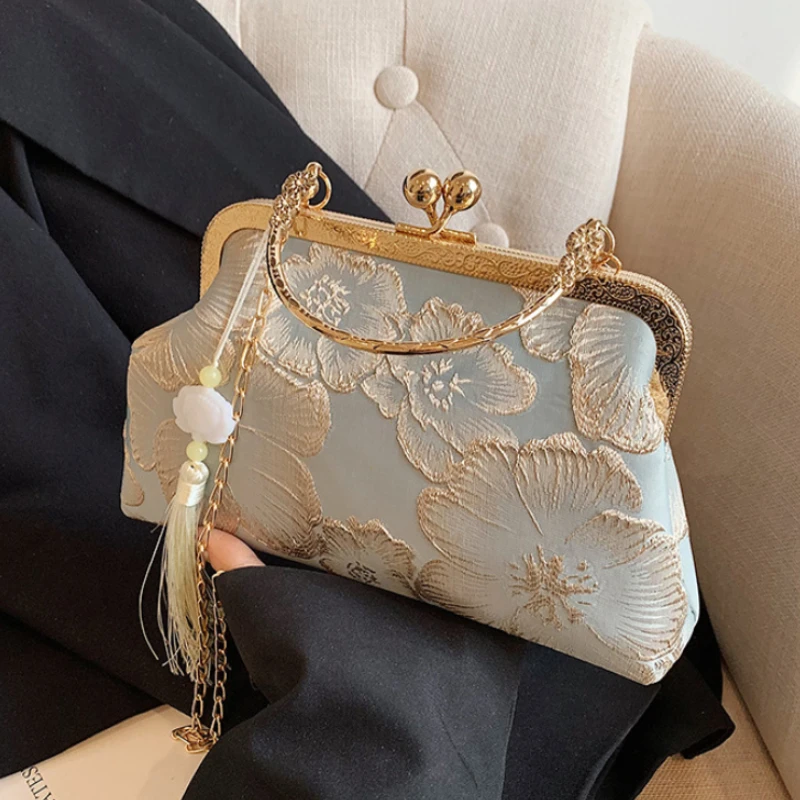 Sac à bandoulière brodé de Style chinois, sac à main élégant rétro, petit sac carré de luxe pour fête de mariage, pochette de soirée de styliste pour femmes
