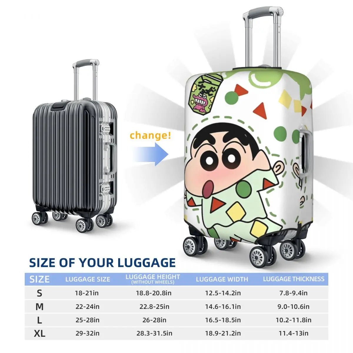 housse de valise dessin animé crayon shin chan, mignon, vacances d'affaires, fournitures de bagages amusantes, protecteur