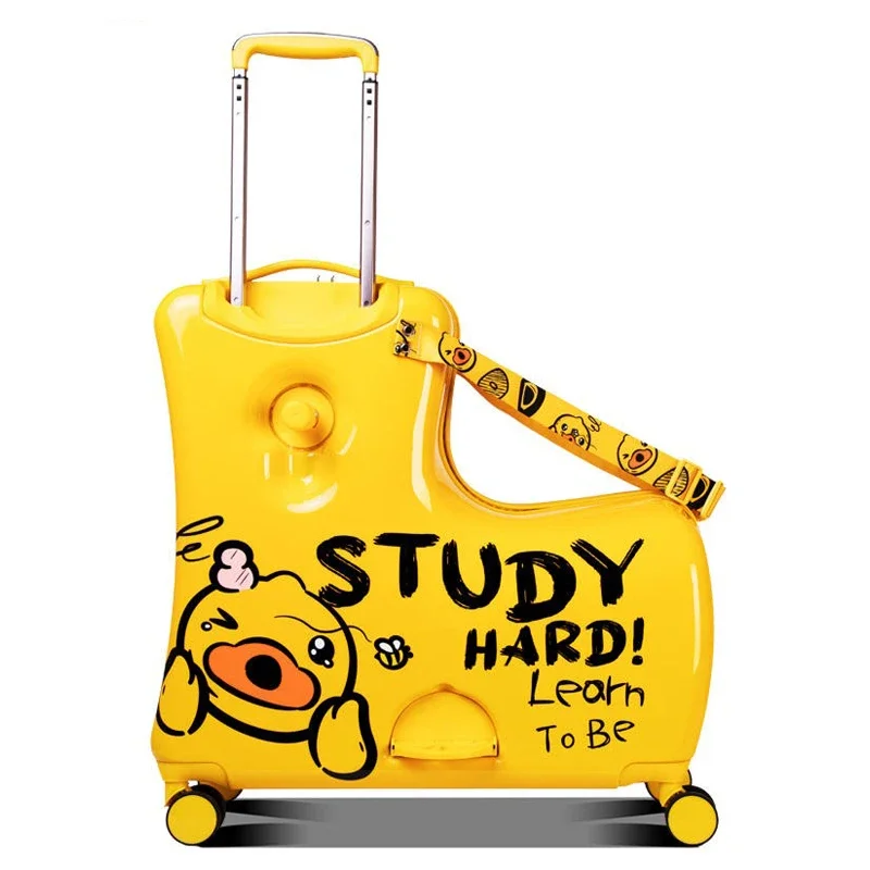 valise de dessin animé poney mignon pour enfants, peut s'asseoir et monter, bagages à main pour enfants, valise à roulettes pour bébé, cabine d'embarquement, 20 po