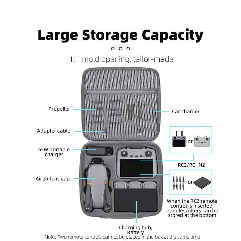 brdrc air 3s étui de transport sac de voyage portable pour dji air 3s drone rc 2/rc n2 accessoires sac à bandoulière sac de rangement sac rigide