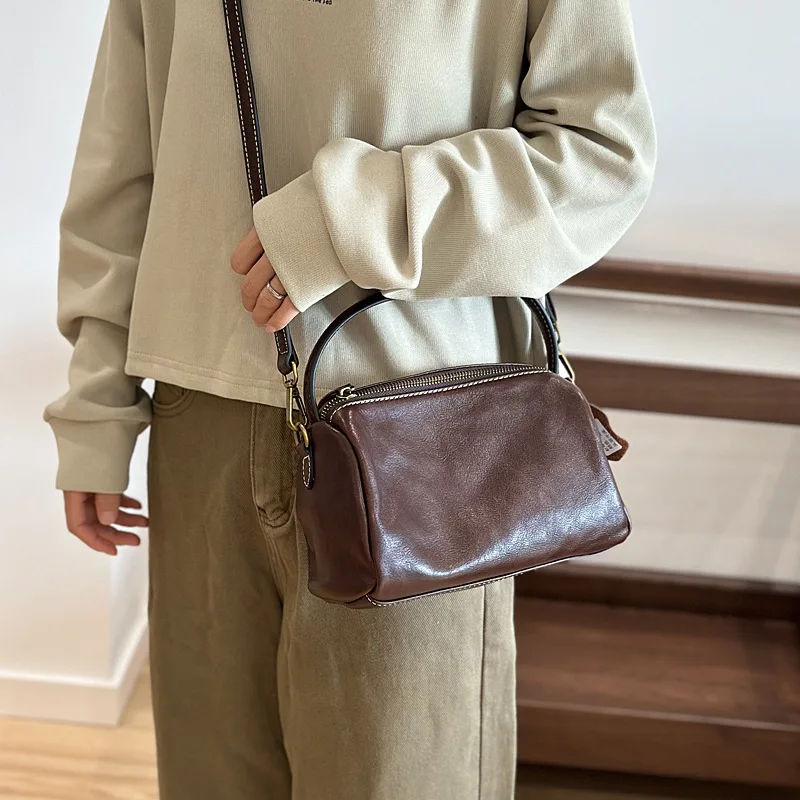 sac à main en cuir rétro simple pour femme, petite tête couche plante peau de vache, petite bandoulière initiée, designer de luxe