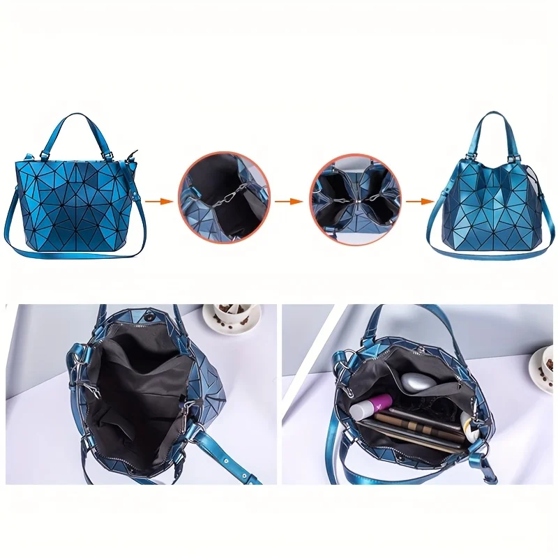 sac à main fourre tout pour femmes, sacs à bandoulière de grande capacité, sac à main géométrique mat, sac seau pliable