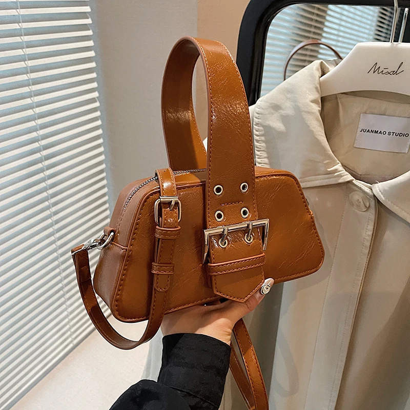 petit sac à main rétro en cuir pour femme, sac à bandoulière, sac à main à fermeture éclair, noir, café, rivet, initié, poignet, mode