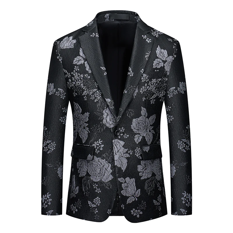 Veste de costume brodée florale pour hommes, grande taille, vêtements de cérémonie, simple boutonnage, coupe cintrée, Blazer à revers cranté pour scène et affaires, M-6XL