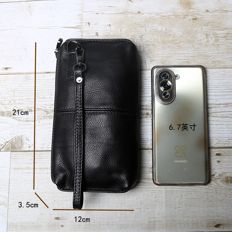 sac à main en cuir véritable pour homme, cuir souple, rétro décontracté, couche supérieure, cuir de vachette, portefeuille long, grande capacité, fermeture éclair, sac pour téléphone