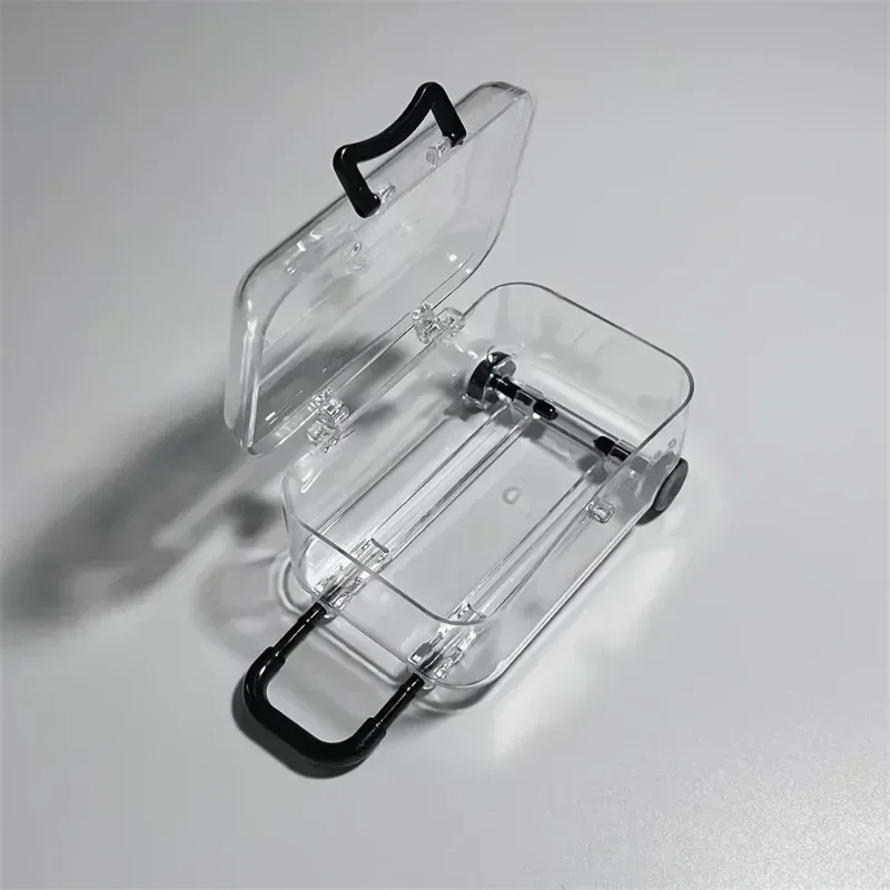 mini boîtes de rangement de valise en plastique transparent, 12 pièces, avec roues rétractables, organisateur de collations de bijoux