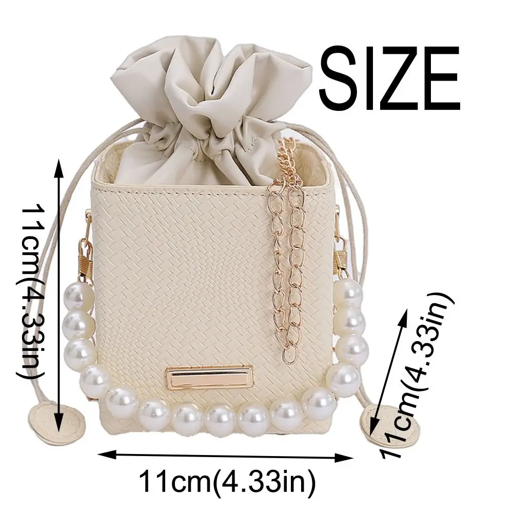 sac à main chic et tendance pour femmes, sac à bandoulière léger et élégant avec cordon de serrage, sangle en chaîne de perles, sac seau pour voyage en plein air