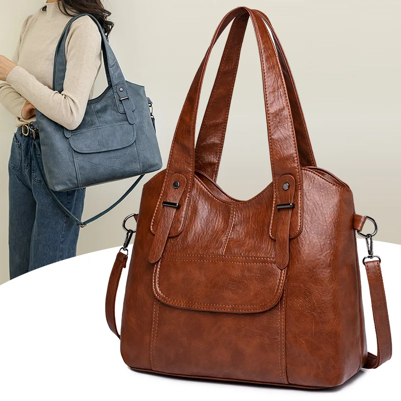 sacs à main en cuir souple de luxe pour femmes, sacs à bandoulière rétro de créateur, sac messager initié pour dames, grande capacité, nouveau, 2024