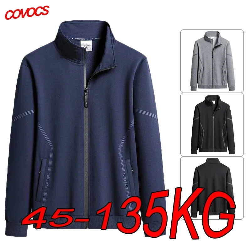 Veste de sport grande taille pour hommes, costume décontracté, pour personnes d'âge moyen et âgées, Cardigan à revers, printemps et automne, M-8XL