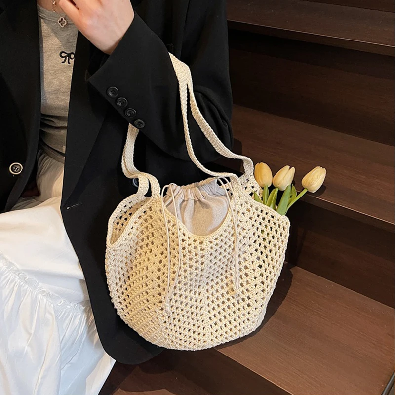 chic simple dame grande capacité sacs à bandoulière shopping sac de plage pour les femmes décontracté paille tissé sac fourre tout femme sac à main sacs à main