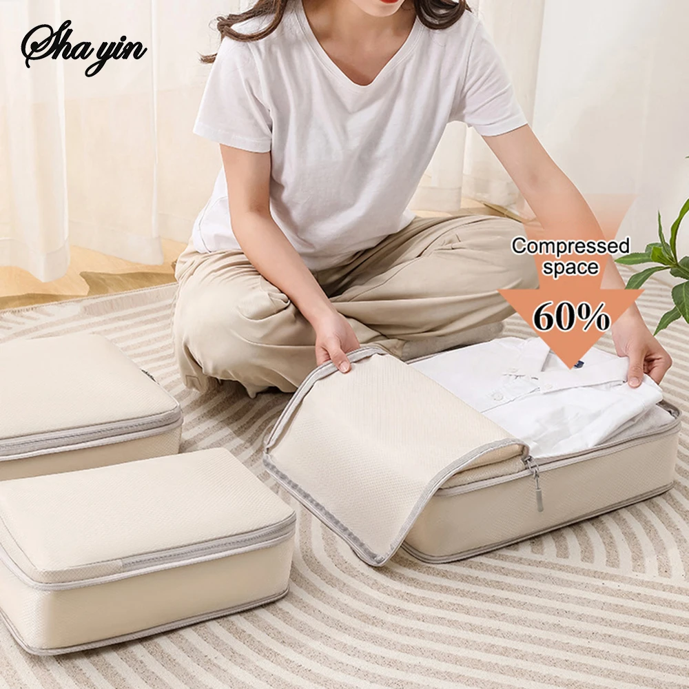 ensemble/6 pièces emballage compressible sac de rangement de voyage cubes valise étanche en nylon portable avec sac à main organisateur de bagages
