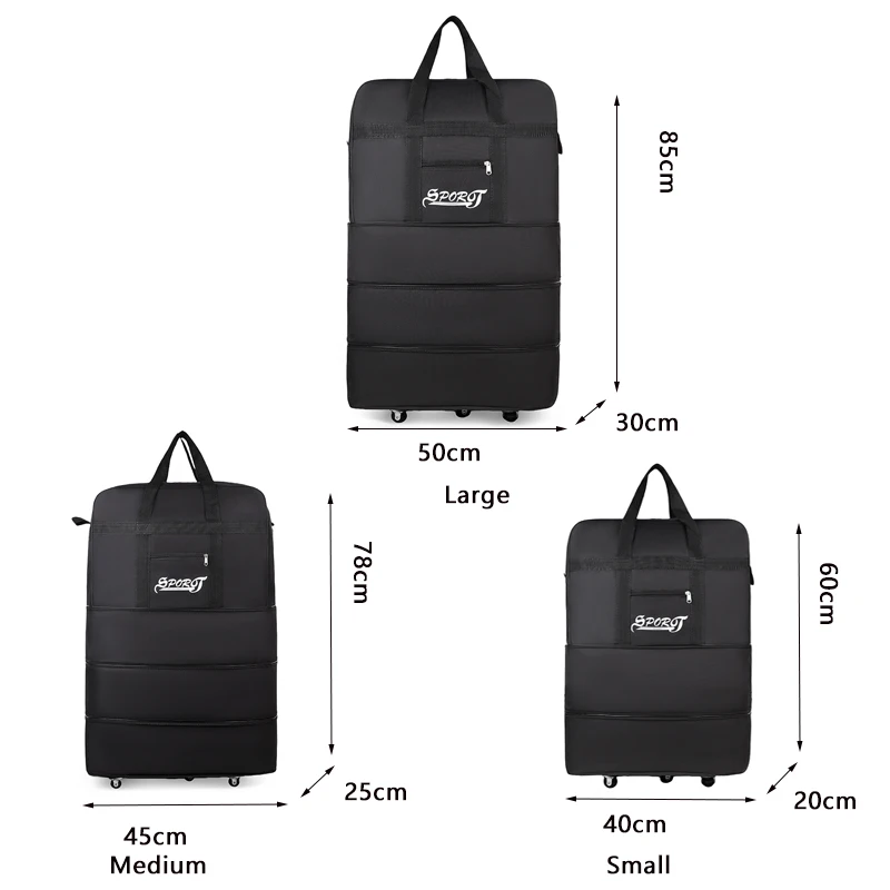 sac à bagages avec roulettes extensible pliant oxford chariot valise unisexe sac de transport week end voyage avion sac de rangement de bagages