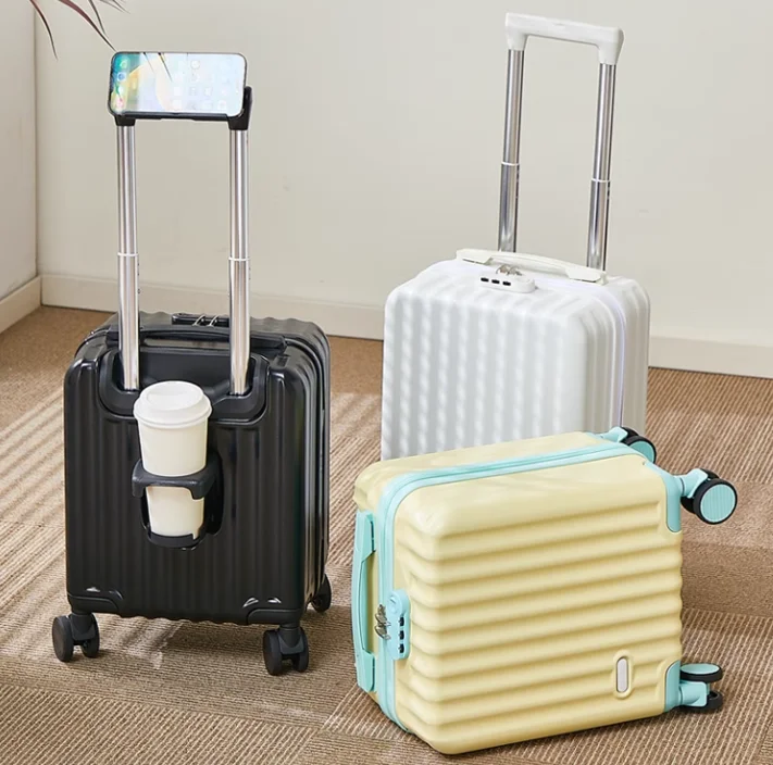 petit bagage de 14 pouces peut sortir sur l'avion sans vérifier, avec verrouillage par mot de passe, valise en cuir, boîtier de chariot de voyage
