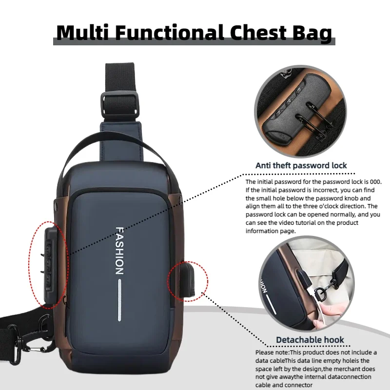 sac à bandoulière élégant pour hommes – tissu oxford durable, sac de poitrine à bandoulière avec poche pour téléphone, fermeture éclair pour les déplacements quotidiens