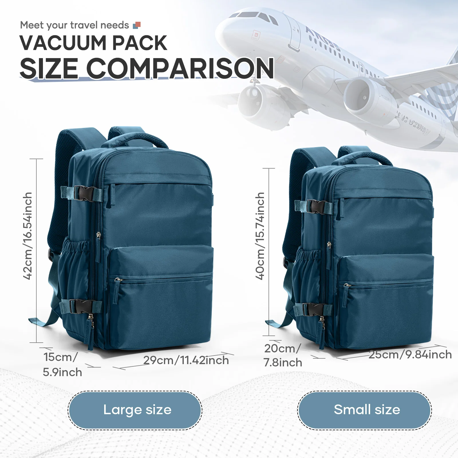 ryanair 40x20x25 sac de cabine hommes air sous vide compression sac à dos bagage à main sac à dos pour ordinateur portable, 42x29x15 sac de rangement pour vêtements sous vide