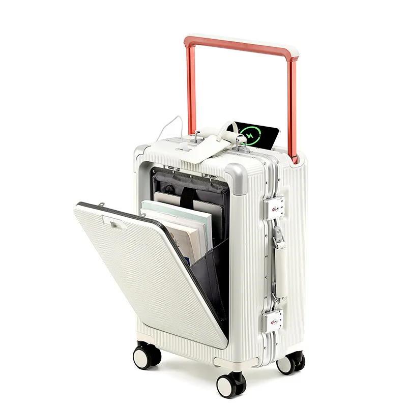 valise voyage à large poignée avec porte-gobelet usb, bagages à ouverture avant, valise cabine de 20/26 pouces, sacs de voyage à main, valise à roulettes avec mot de passe, nouveau