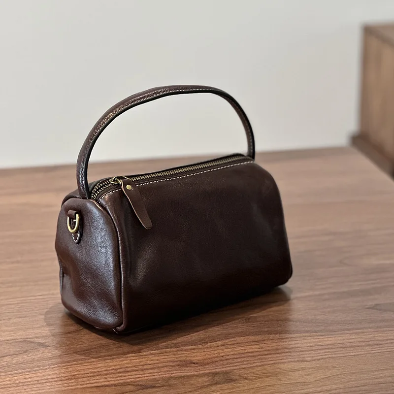 Sac à Main en Cuir Rétro Simple pour Femme, Petite Tête Couche Plante Peau de Vache, Petite Bandoulière Initiée, Designer de Luxe